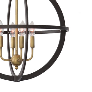 3 light globe Verona pendant in brass cluster zoomed in view.