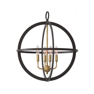 3 light globe Verona pendant in brass cluster lit.