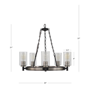 5 Light wagon wheel Worthington chandelier dimensions.