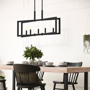 Galice linear chandelier above the dining room table..