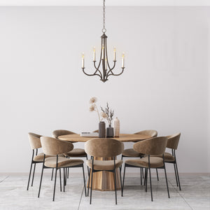 6 light Eden Tiered Chandelier over a round dining room table.