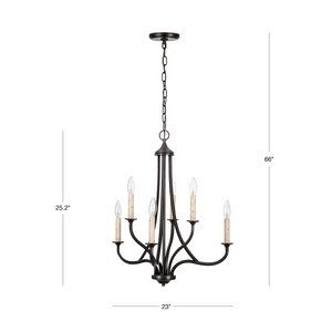 Dimensions for 6 light Eden Tiered Chandelier.