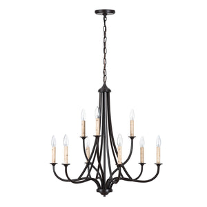 9 Light Eden tiered candle-style chandelier unlit.