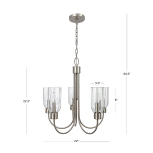 5 light Ribble valley chandelier with clear ribbed shades measurements.