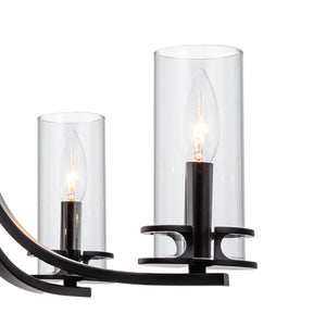 5 Light Devonshire chandelier in matte black finish zoomed in view.