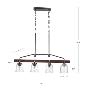 4 light Barn Light linear chandelier dimensions.