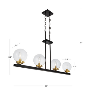 4 Light Global View linear chandelier measurement.