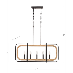 5 Light linear Woodland chandelier dimensions.