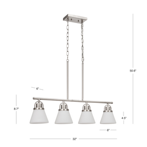 Tula etched glass linear chandelier measurements.