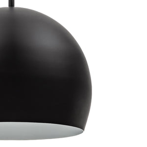 Tivoli matte black dome pendant light zoomed in view.