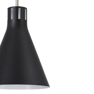 Conic black cone pendant light zoomed in view.