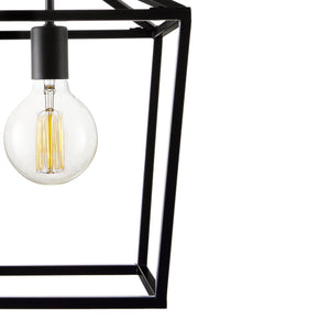 Halle lantern style pendant light in matte black zoomed in view.