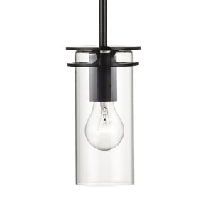 Devonshire cylinder pendant light in matte black zoomed in view.