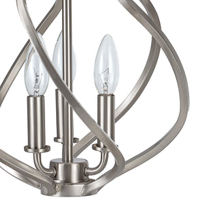 3-light Alloy Ribbons Candle style Chandelier in brushed nickel. zoomed in close to see finish.