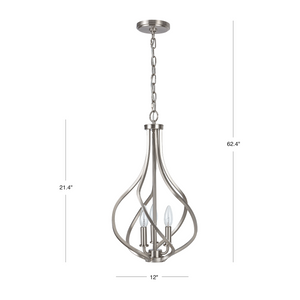 3 light candle style Alloy Ribbons chandelier measurements.