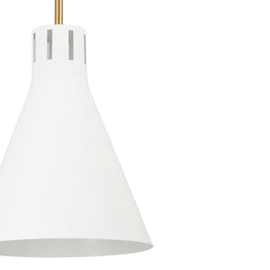 Conic white cone pendant light zoomed in view.