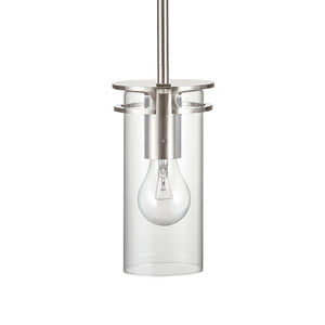 Devonshire cylinder pendant light in brushed nickel zoomed in view.