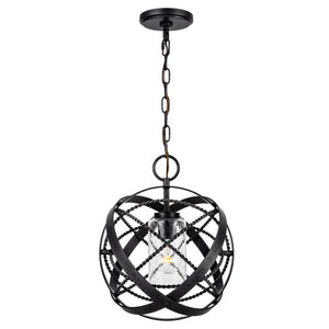 Tangled Iron globe outdoor pendant lit.