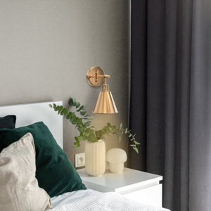 Moti Armed Metal Shade Wall Sconce in Brushed Gold