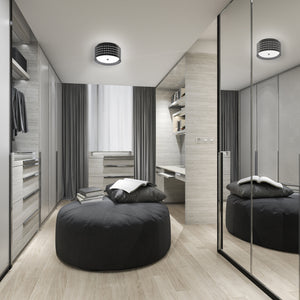 Gela matte black flush mount in a walk in closet..